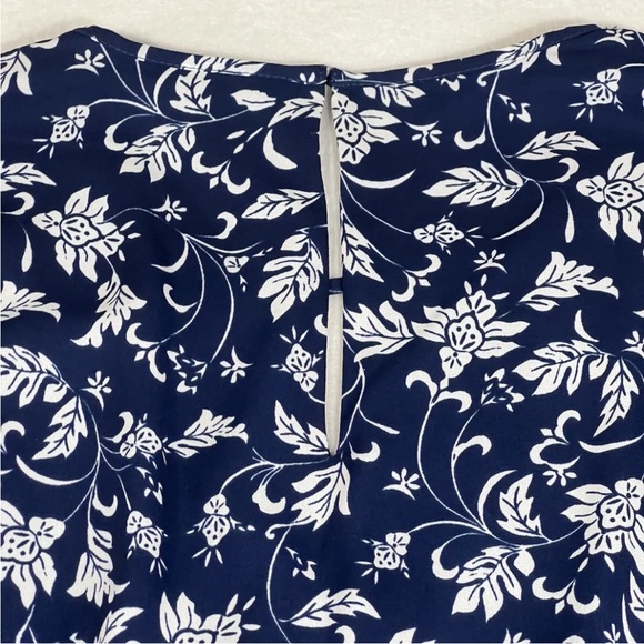 Express Dress Womens Medium Navy Blue Floral Long Sleeve Lace Trim - Picture 15 of 16